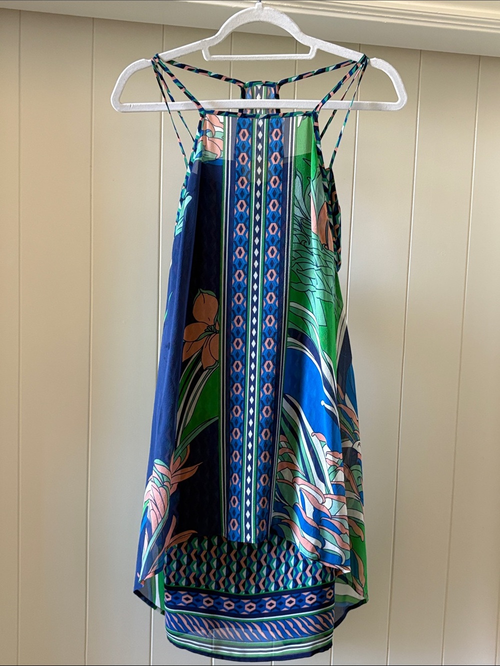 Maeve Brand Vibrant Blue & Green Floral Halter Tank Dress